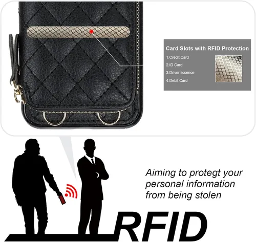 Vista 3 de Bocasal - Funda tipo cartera cruzada para iPhone 11 Pro, color negro RFID Blocking PU Leather Zipper Handbag Purse, Kickstand Flip Folio Case with