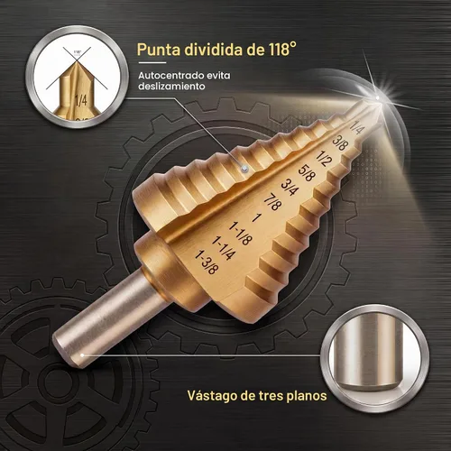 Vista 3 de Step Bit-10 pasos de titanio con revestimiento de acero de alta velocidad Unibit con doble flauta ranurada recta para perforación de agujeros