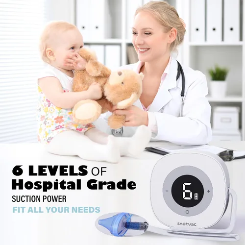 Vista 2 de Aspirador nasal eléctrico para bebé, succión avanzada de grado hospitalario 10X, aspirador de nariz recargable, limpiador de mocos para recién