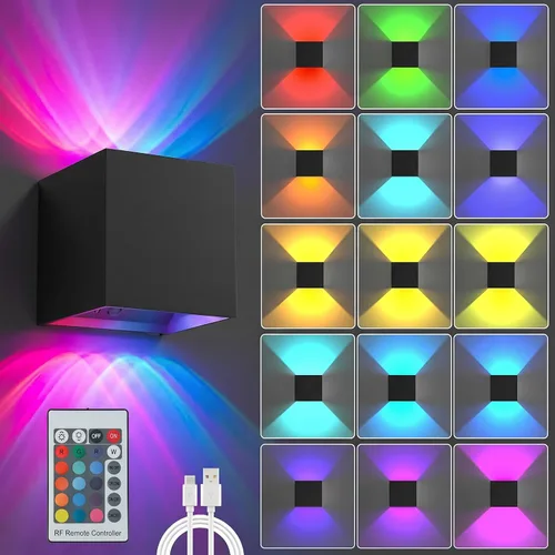 Vista 13 de Luz de Pared LED RGB, Aplique de Pared con Batería de 6000mAh, 16 Colores, Recargable, Control Remoto, Regulable, Magnética, Luz de Pared RGB-1