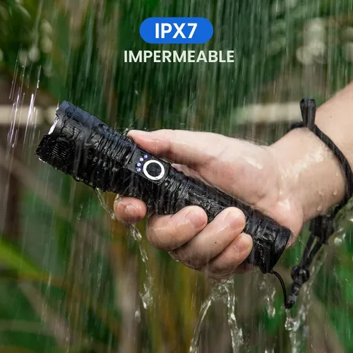 Vista 6 de KINGCAESAR - Paquete de 3 linternas de 90,000 lúmenes altos, linterna recargable súper brillante con 5 modos de luz, IPX7 impermeable potente luz