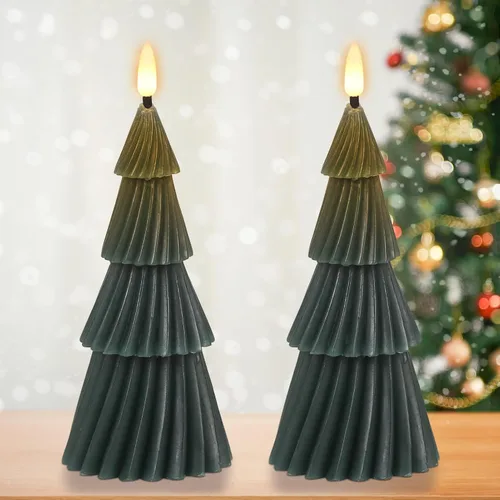 Vista 12 de Velas de Cristal sin Llama de Árbol de Navidad con Control Remoto Temporizador Operadas con Batería Cera Real Mecha 3D LED Parpadeantes Velas