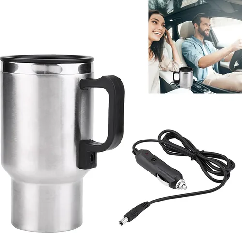 Vista 4 de Taza de calefacción para automóvil, taza de calefacción de viaje de acero inoxidable de 12 V 15.2 fl oz, taza de calefacción eléctrica para viajes