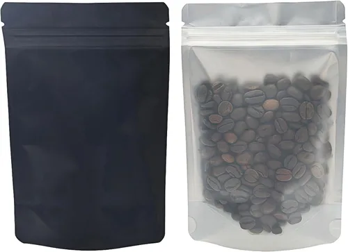 Vista 2 de PABCK 50 bolsas resellables de Mylar color negro, bolsas autosellables para almacenamiento de alimentos, dulces y café, bolsas de plástico