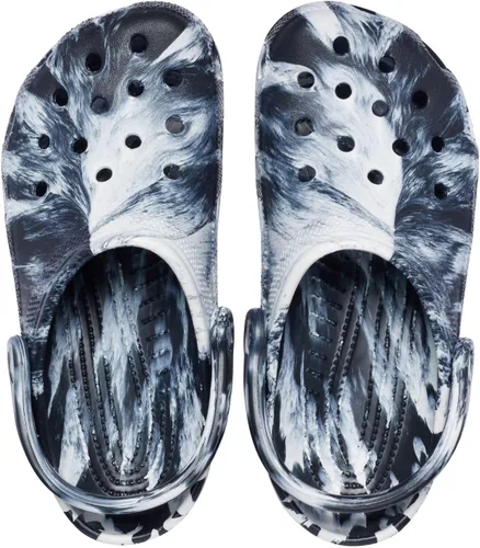 Vista 5 de Crocs - Zuecos clásicos unisex teñidos con efecto mármol, blanco/negro, talla 6 para mujer/4 para hombre