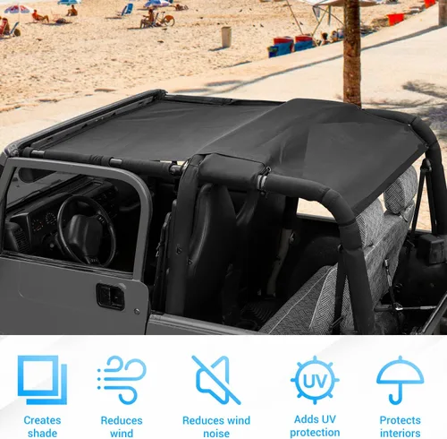 Vista 5 de RT-TCZ para Jeep TJ Parasol de Sol Techo de Malla Bikini Top Cover para Jeep Wrangler TJ 1997-2006 Negro