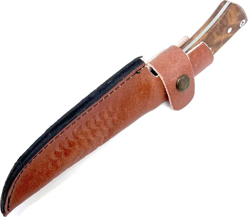 Vista 7 de Cuchillo Bushcraft hecho a mano con hoja de acero alemán 4116 inoxidable de 4-1/2 pulgadas, funda de cuero auténtico, mango de nogal de espiga