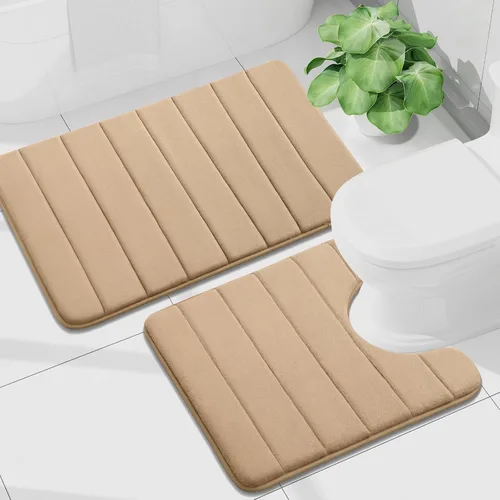 Vista 42 de Buganda Juego de 2 alfombras y tapetes de baño de espuma viscoelástica, lavables a máquina, suaves, antideslizantes, absorbentes, para baño, ducha
