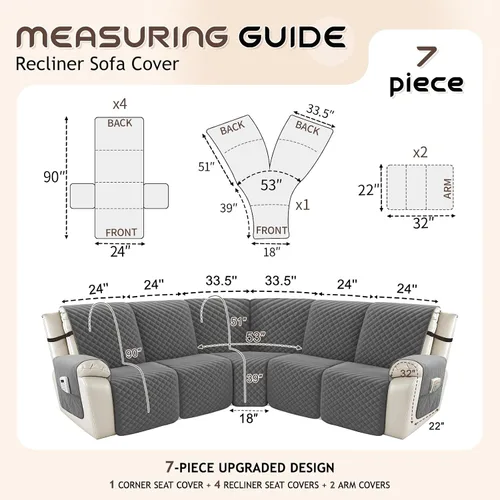 Vista 5 de Arfntevss - Fundas impermeables para sofá seccional reclinable en forma de L, funda antideslizante lavable para sofá reclinable, juego de fundas