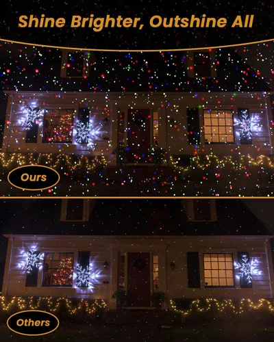 Vista 4 de Enjoyedled Luces láser de Navidad para exteriores, proyector de luz RGB (rojo, verde, azul) con control remoto RF y temporizador para fiestas