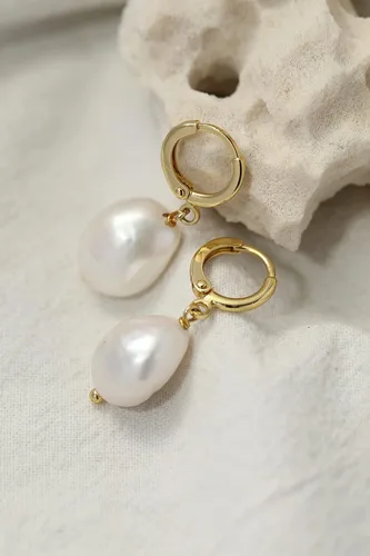 Vista 9 de 14k Gold Small Hoop Earrings with Simulated Baroque Pearl Earrings for Women Pearl Drop Dangle Earrings Gold Hoop Earrings for Women