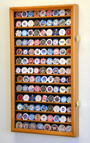 Vista 2 de 117 L Casino Chip Coin Display Case Cabinet Chips Holder Wall Rack 98% UV Lockable, roble