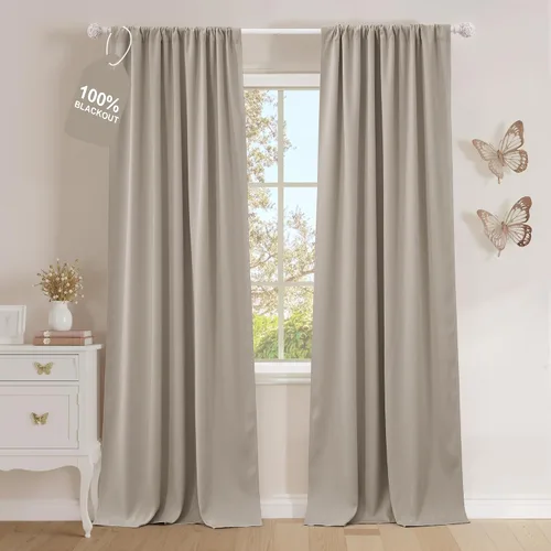 Vista 35 de NICETOWN Biscotti - Cortinas de cocina beige de 36 pulgadas de largo, bolsillo para barra, 100% opacas, casuales y relajantes, tratamientos