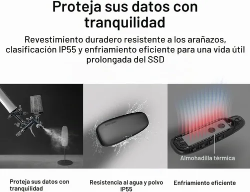 Vista 3 de ASUS Cobble M.2 NVMe® PCIe® Carcasa SSD portátil, USB-C® 3.2 Gen 2x1, velocidades de transferencia de hasta 10 Gbps, resistencia al agua y al polvo