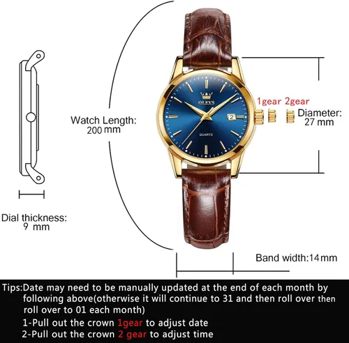 Vista 6 de OLEVS Relojes para mujer, de cuero marrón, fácil de leer, de cuarzo, analógicos, de cara pequeña, para mujer, impermeable, casual, simple