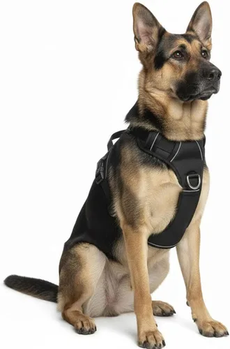 Vista 7 de Arnés sin tirones para perro, con 2 clips para correa, chaleco Oxford reflectante ajustable para mascotas con asa de fácil control para perros Negro