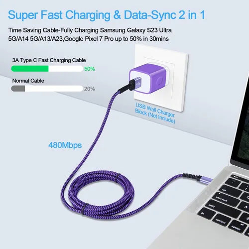 Vista 6 de Samsung - Cable de carga rápida tipo C, cable de alimentación de teléfono Android de 6 pies para Samsung Galaxy A23/A15 5G/A14 5G/A54/A53/S24/S23