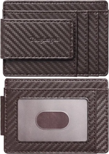 Vista 23 de Cartera minimalista Toughergun para hombres con clip de dinero magnético, cartera de cuero, tarjetero de crédito con bloqueo RFID Negro