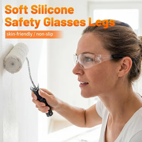 Vista 6 de Gafas de seguridad transparentes a granel de 100, lentes resistentes a impactos ANSI Z87.1, protección ocular para laboratorio, construcción