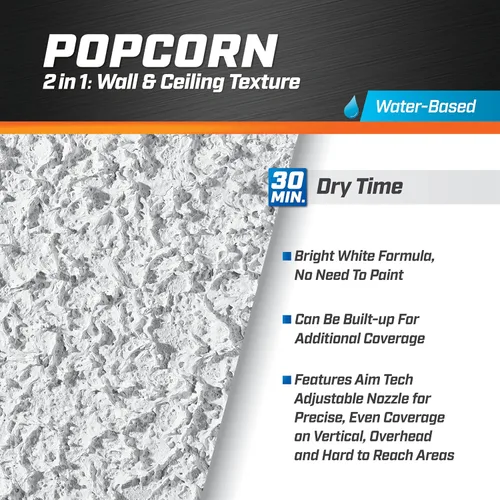 Vista 7 de DAP Spray Texture Palomitas de maíz a base de agua 2n1 para pared y techo con boquilla Aim Tech, blanco, 20 onzas (7079850025)
