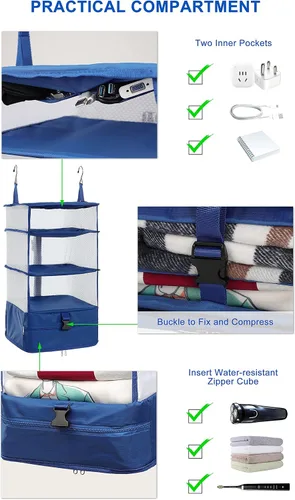 Vista 4 de ELEZAY Organizador de equipaje de viaje para ropa, compartimento plegable, armario colgante para armario, bolsa con rodillos, maleta, nieve, grande