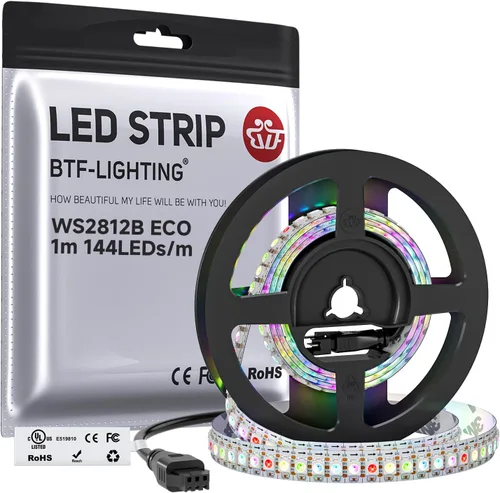 Vista 24 de BTF-LIGHTING WS2812B Tira LED RGB ECO, efectos de persecución 5050SMD direccionables individualmente, 3.3 pies, 60 píxeles/m, color de ensueño Negro