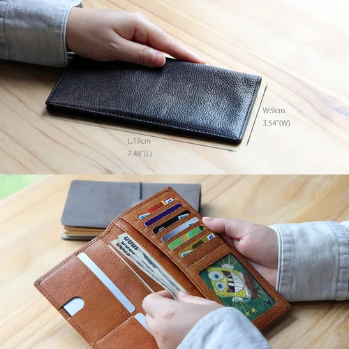 Vista 6 de IJUN Men's Bifold Long Wallet,Rfid Blocking Slim Wallet,Genuine Full Grain Tanned Leather