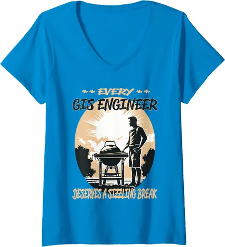 Vista 9 de GIS Engineer Funny BBQ Chef or Grill Fun V-Neck T-Shirt