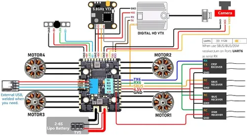 Vista 3 de Controlador de vuelo 40A Soporte OSD Baro Blackbox 8MB 2-6S Dual BEC 5V 10V para RC FPV Drone Quadcopter DIY piezas