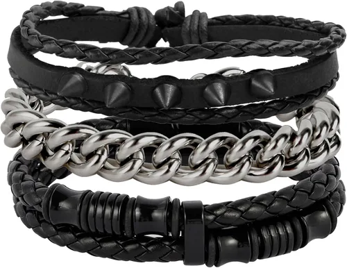 Vista 15 de Eigso Juego de 4 pulseras de cuero punk, con tachuelas de roca para hombres y mujeres, estilo retro, clásico, con pinchos, de metal, para hombre