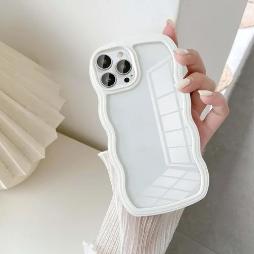 Vista 11 de UEEBAI Funda transparente con marco ondulado para iPhone 14 Pro Max de 6.7 pulgadas, funda transparente y rizada, bonita funda ondulada para Azul
