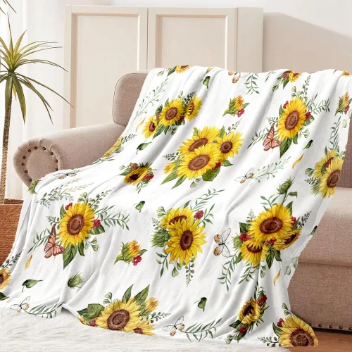 Vista 12 de Tupmnbry Manta floral de margaritas y girasoles, manta de franela súper suave, manta de cama ligera y esponjosa para cama, sofá y viajes, 50 x 60