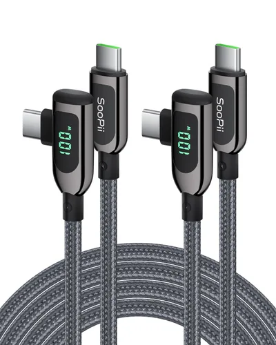 Vista 24 de SOOPII 100W Cable USB C a USB C de Ángulo Recto, Cable de Aleación de Zinc de 1 Pie de Tipo-C Trenzado de Nylon con Pantalla LED para iPad