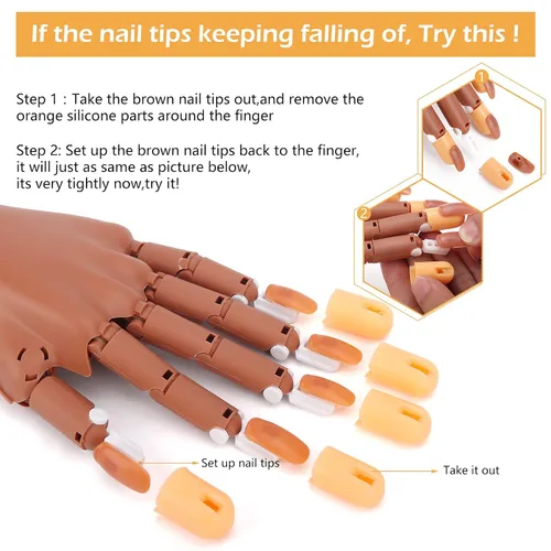 Vista 7 de LIONVISON Mano de práctica para uñas acrílicas, manos de práctica flexibles con dedos y kit de uñas, cepillo de polvo acrílico, herramientas