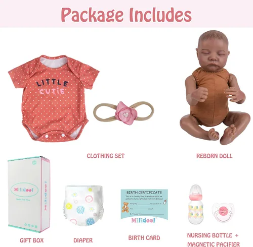 Vista 6 de Milidool Muñeca Reborn Baby Girl de 18 pulgadas, realista, afroamericana, recién nacida, hecha a mano con cuerpo suave y peso real y accesorios