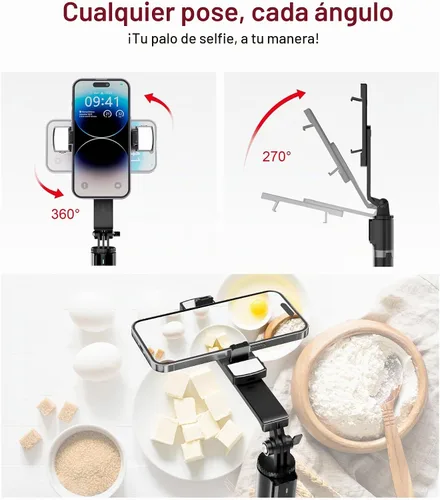 Vista 6 de ASHINER - Trípode de teléfono con control remoto, soporte portátil de 69 pulgadas para grabación, soporte extensible para teléfono celular con luz