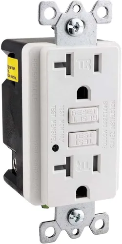 Vista 6 de Sunlite 55410 E542 GFCI, salida dúplex, 15 amperios, 120 VAC, 2 polos/3 cables, resistente a manipulaciones, placa de pared a juego incluida, luz