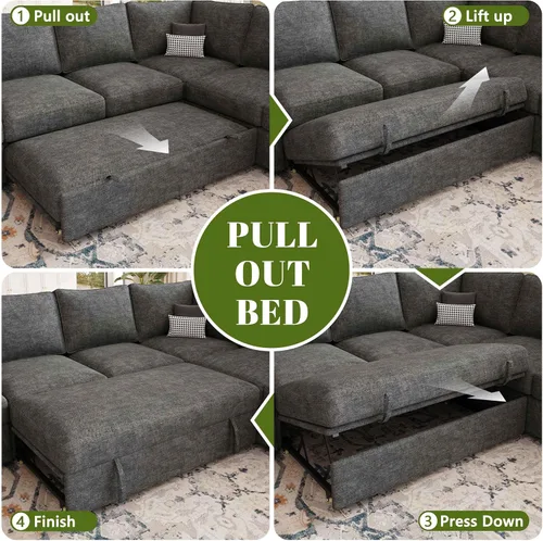 Vista 7 de Sofá modular modular de 106 pulgadas con cama extraíble, sofá cama, gris oscuro