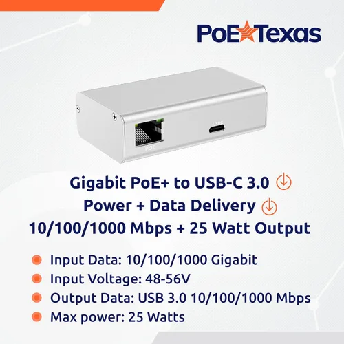 Vista 3 de Entrega de energía PoE+ a USBC compatible con tabletas como iPad Pro Gen 3, Microsoft Surface Go, Google Pixel y más