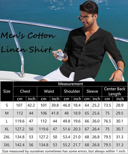 Vista 6 de COOFANDY Camisa de algodón y lino para hombre, camisa de playa casual con botones y manga larga