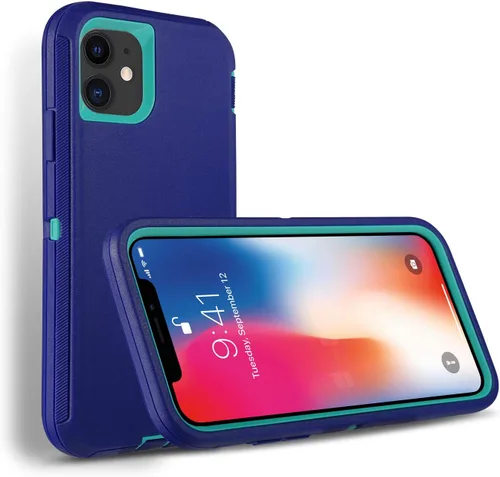 Vista 4 de Funda para iPhone 11 (6.1 pulgadas) con protector de pantalla de vidrio, resistente a los golpes, funda protectora de cuerpo completo, resistente a