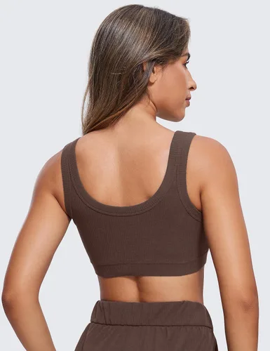 Vista 2 de CRZ YOGA Ribbed Sports Bras for Women - U Back Wireless Medium Impact Sports Bra Padded Yoga Workout Bra