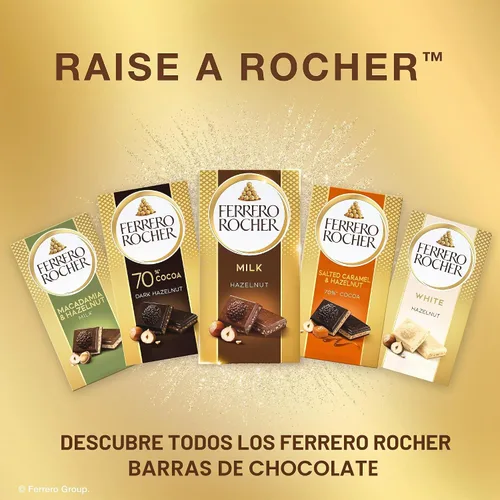 Vista 7 de Ferrero Rocher Barra de chocolate premium, 70% de chocolate amargo, avellana y relleno de cacao, 8 unidades, 3.1 onzas cada una