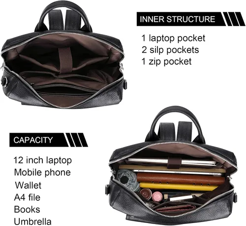 Vista 6 de Over Earth Mochila de cuero para mujer, bolso bandolera de moda para mujer, Negro