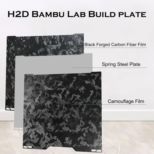 Vista 2 de Placa de construcción H2S H2D de 346x355mm, placa de acero de resorte lisa de doble cara para plataforma de impresora 3D Bambu Lab H2S, H2D, H2D
