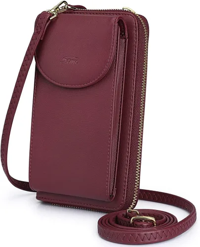 Vista 21 de S-ZONE - Bolso cruzado para mujer, de cuero sintético de PU, con bloqueo RFID, para teléfono celular/billetera A-Negro