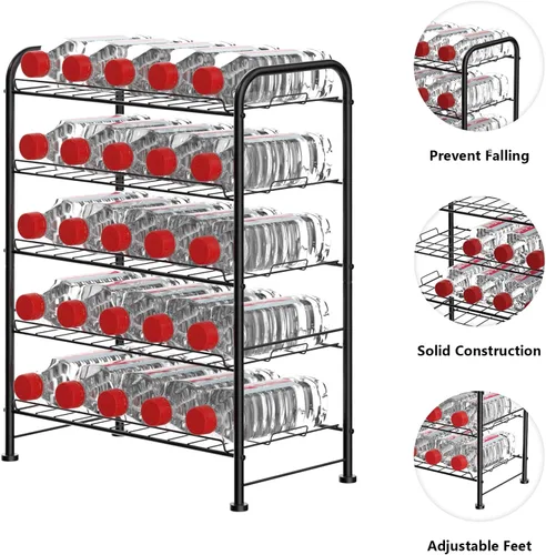 Vista 3 de OYEAL Organizador de estantes para botellas de agua de 5 niveles, soporte independiente para botellas de agua embotellada, organizador, soporte