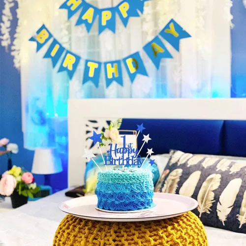 Vista 3 de Decoración brillante para tarta de primer cumpleaños feliz con estrella, adornos personalizados para tarta de 1 cumpleaños, decoraciones de fiesta