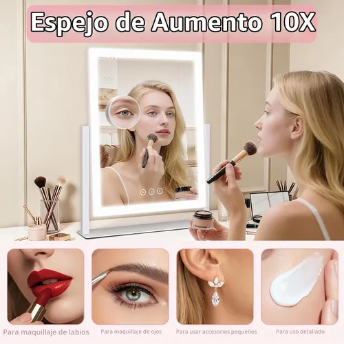 Vista 14 de Espejo de tocador iluminado con luces, espejo de maquillaje con luz, 16.7 x 13.2 pulgadas, tres modos de iluminación de color e iluminación Negro