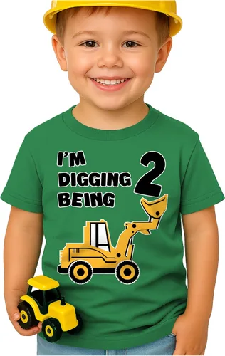 Vista 7 de Tstars Conjunto de construcción de segundo cumpleaños para niños pequeños – Camiseta I'm Digging Being 2 – Bulldozer Digger Truck Tee Manga regular